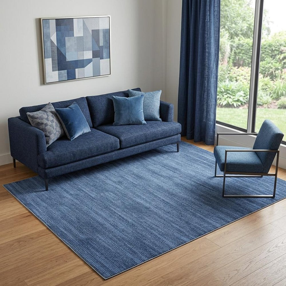 5' X 7' Blue and Gray Abstract Power Loom Washable Non Skid Area Rug