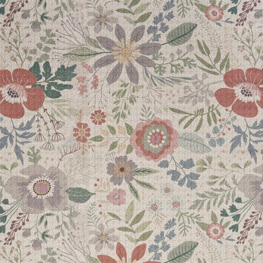 8' X 10' Ivory Green and Red Floral Power Loom Washable Non Skid Area Rug