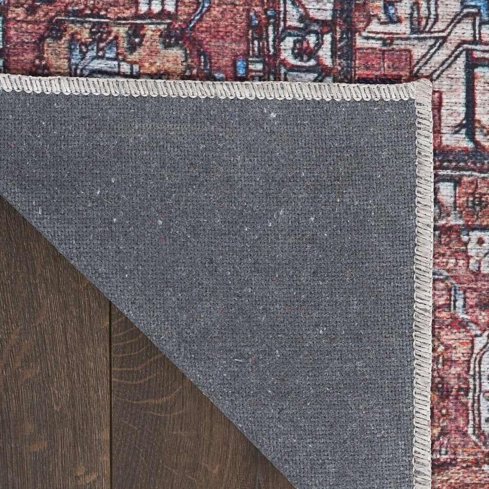 4' X 6' Red and Ivory Oriental Power Loom Distressed Washable Non Skid Area Rug