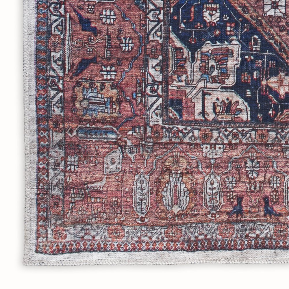 4' X 6' Red and Ivory Oriental Power Loom Distressed Washable Non Skid Area Rug