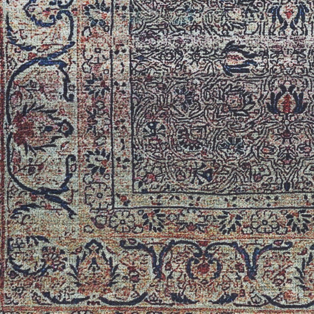 4' X 6' Ivory Blue and Gray Oriental Power Loom Distressed Washable Non Skid Area Rug