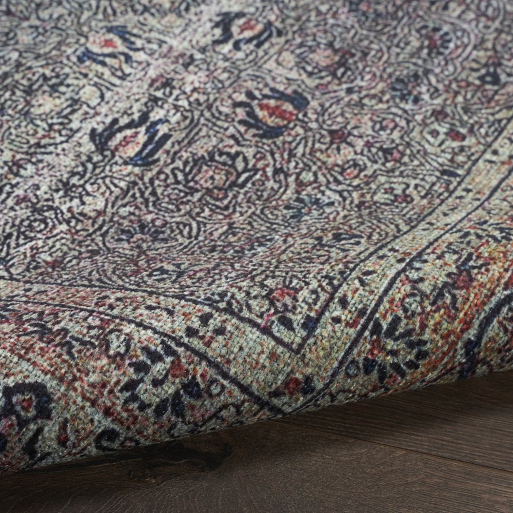 4' X 6' Ivory Blue and Gray Oriental Power Loom Distressed Washable Non Skid Area Rug