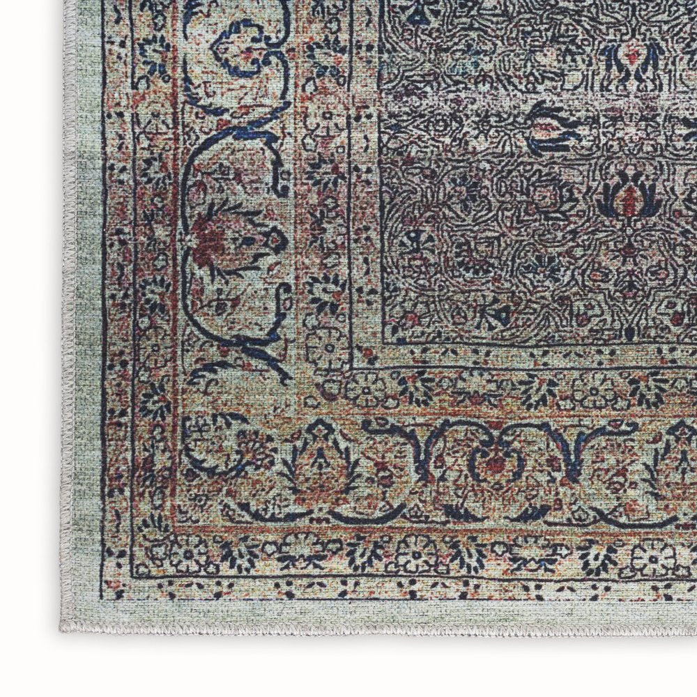 4' X 6' Ivory Blue and Gray Oriental Power Loom Distressed Washable Non Skid Area Rug