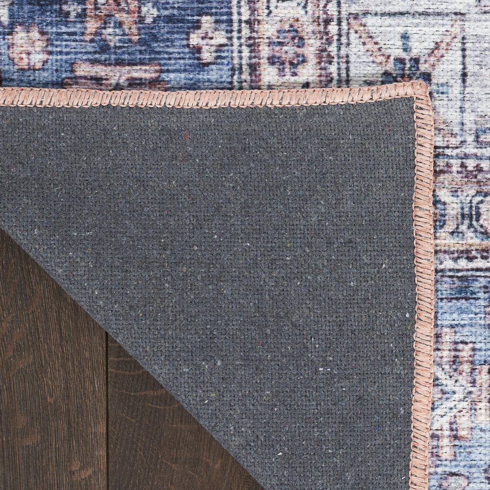8' X 10' Blue and Red Oriental Power Loom Distressed Washable Non Skid Area Rug