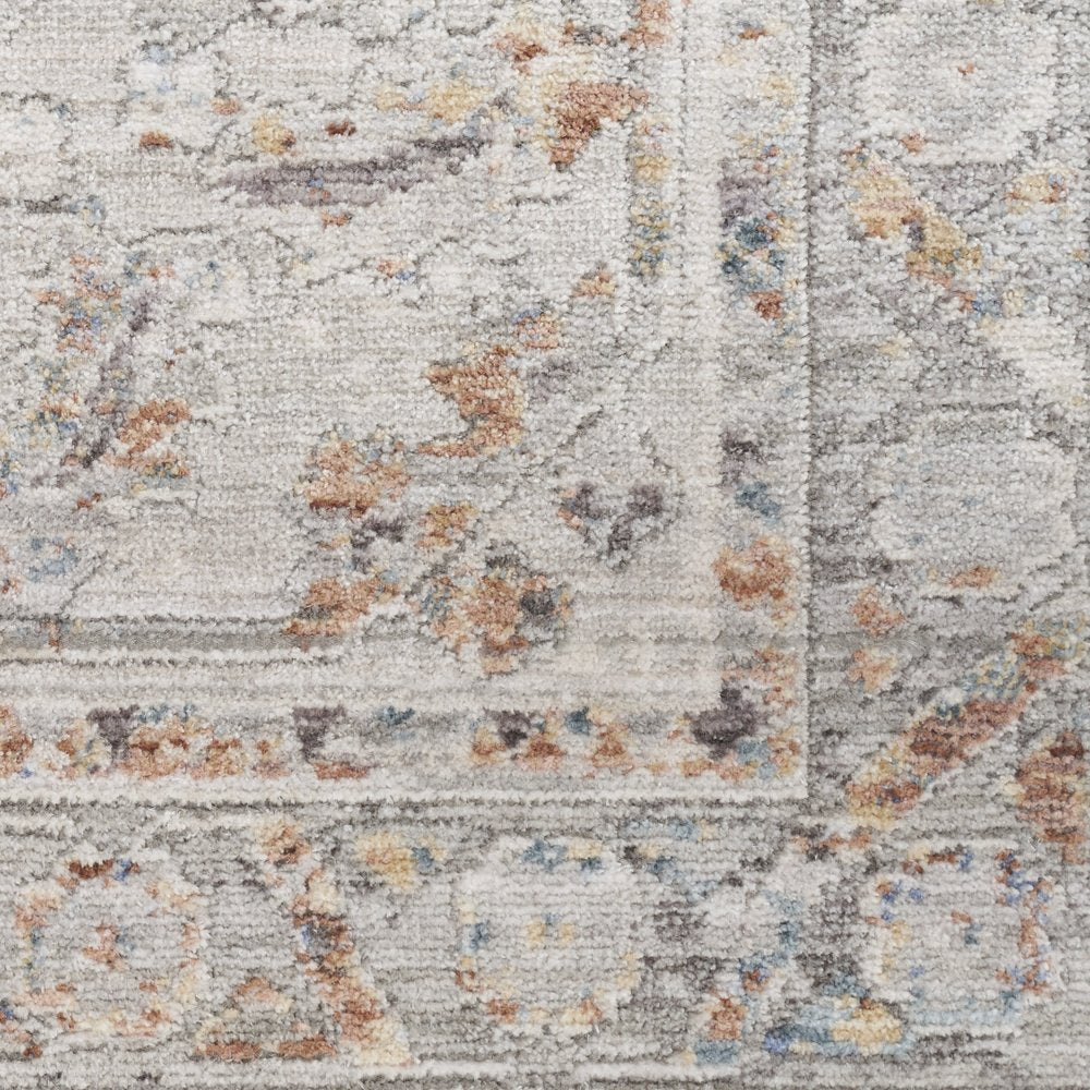 8' X 10' Ivory and Blue Oriental Power Loom Distressed Area Rug With Fringe