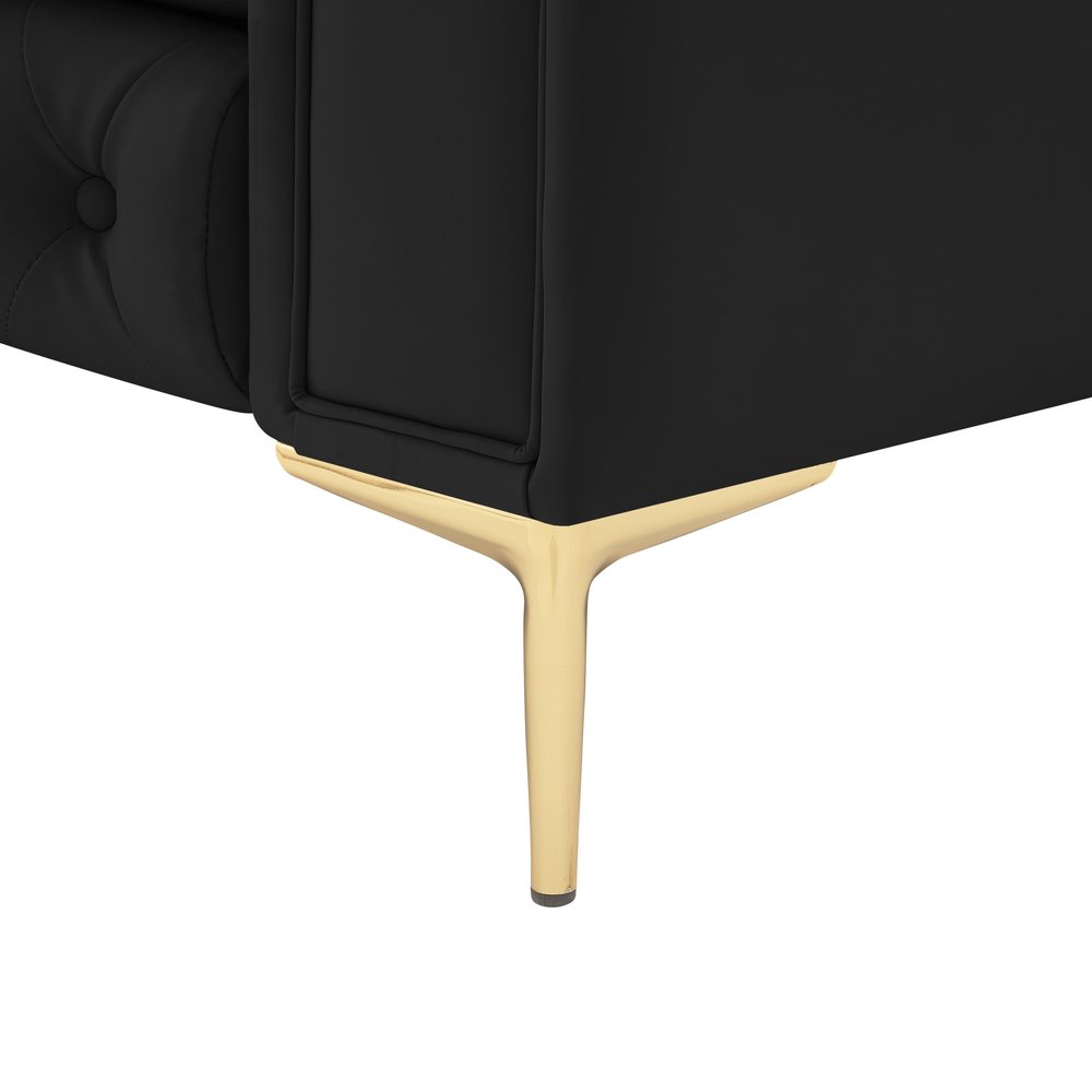 34" Black And Gold Faux Leather Tufted Chesterfield Chair