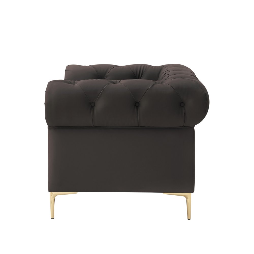34" Black And Gold Faux Leather Tufted Chesterfield Chair