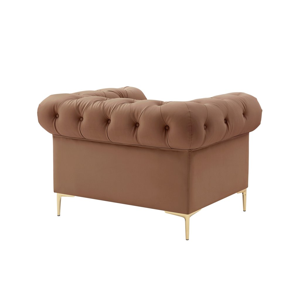 34" Black And Gold Faux Leather Tufted Chesterfield Chair