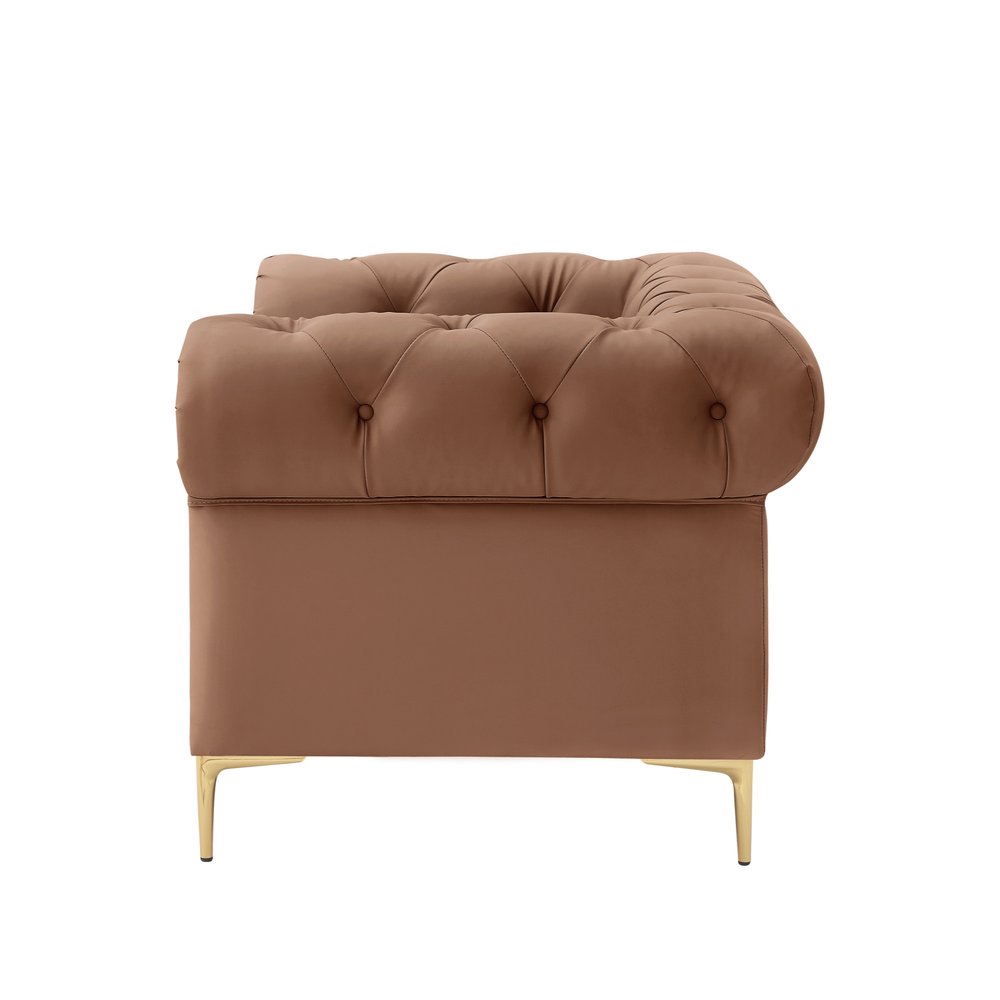 34" Black And Gold Faux Leather Tufted Chesterfield Chair