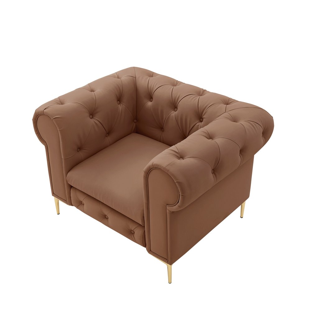 34" Black And Gold Faux Leather Tufted Chesterfield Chair