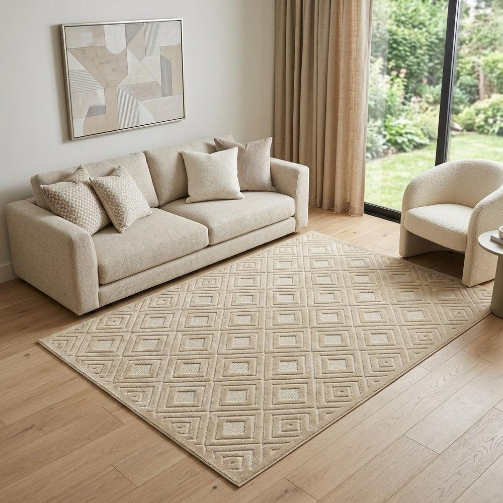 5' X 7' Beige Geometric Area Rug