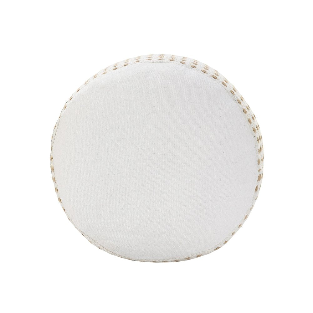 18" White Jute Blend Round Geometric Pouf Ottoman