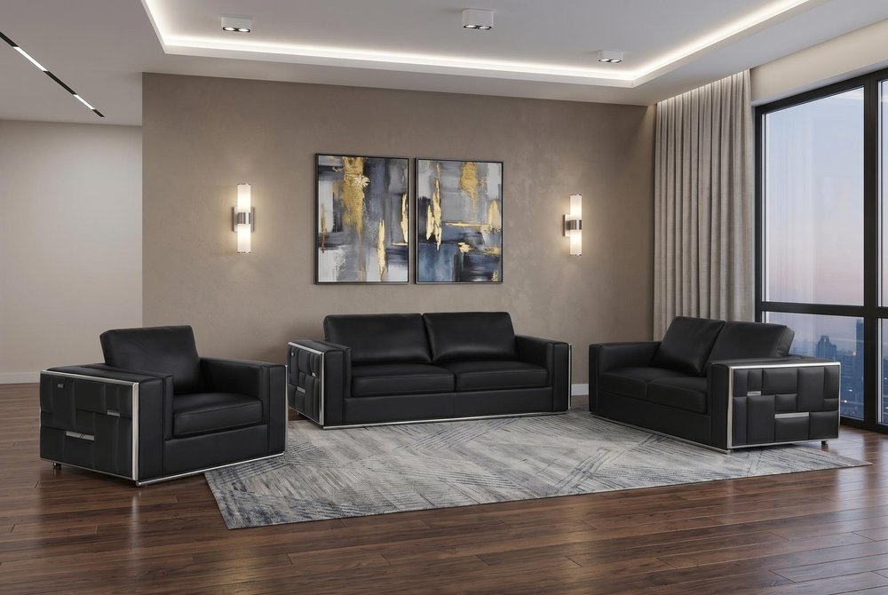 Black Top Grain Leather Five Person Seating Set