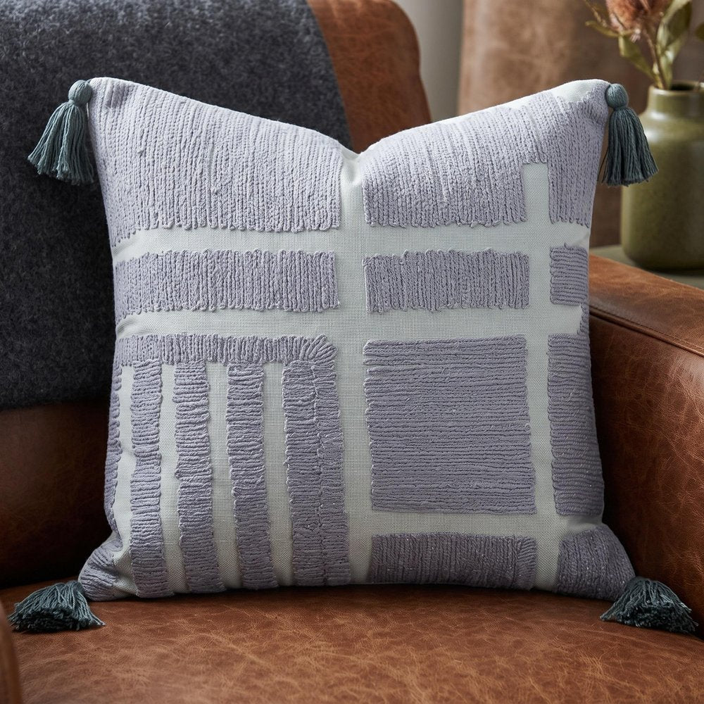 20" X 20" Olive Green Geometric Cotton Zippered Pillow With Tassels