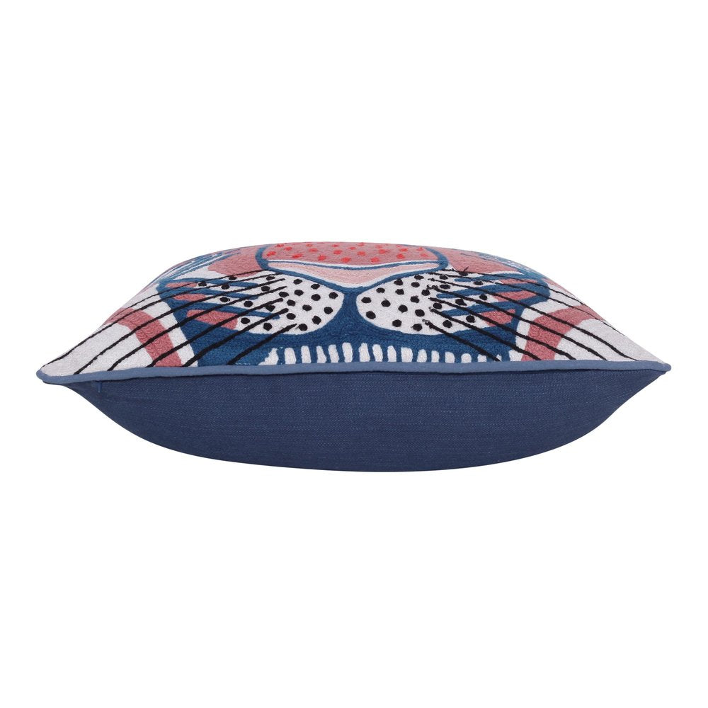 20" Blue And Red Cheetah Cotton Throw Pillow with Embroidery
