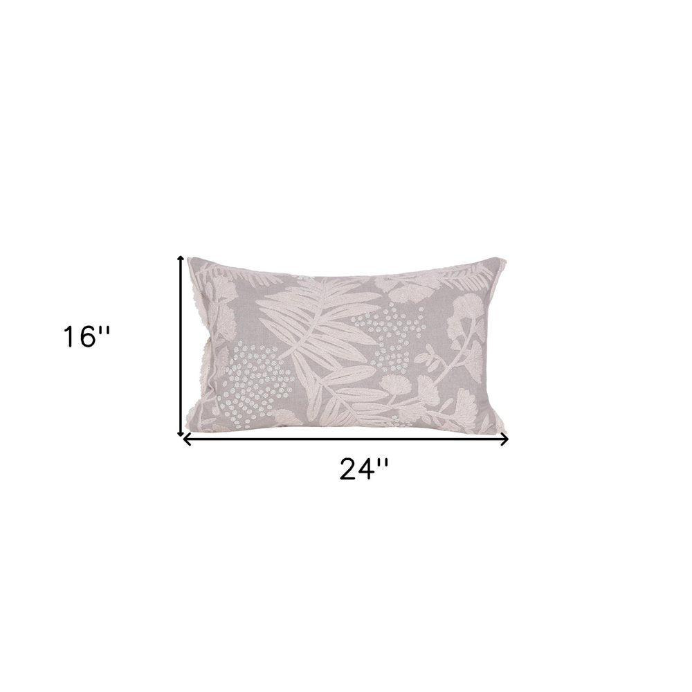 Natural and Ivory Throw Pillow with Embroidery