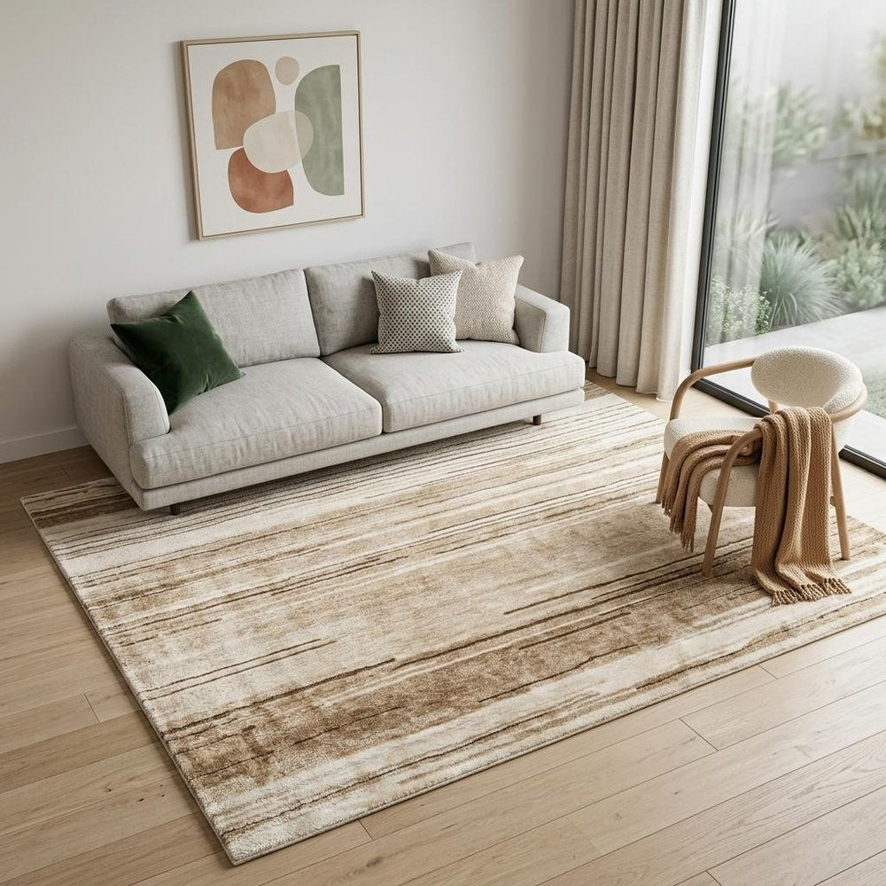 5' X 8' Beige and Brown Abstract Power Loom Distressed Non Skid Area Rug