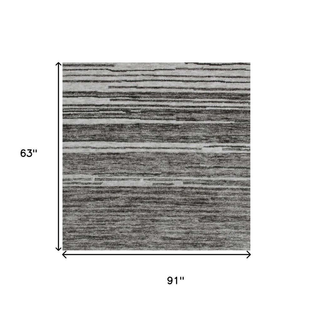 5' X 8' Gray and Black Abstract Power Loom Distressed Non Skid Area Rug