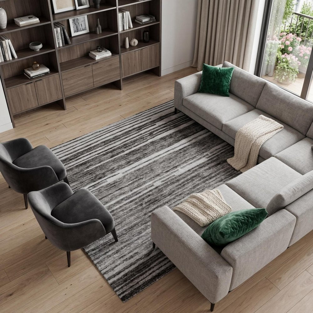 8' X 11' Gray and Black Abstract Power Loom Distressed Non Skid Area Rug