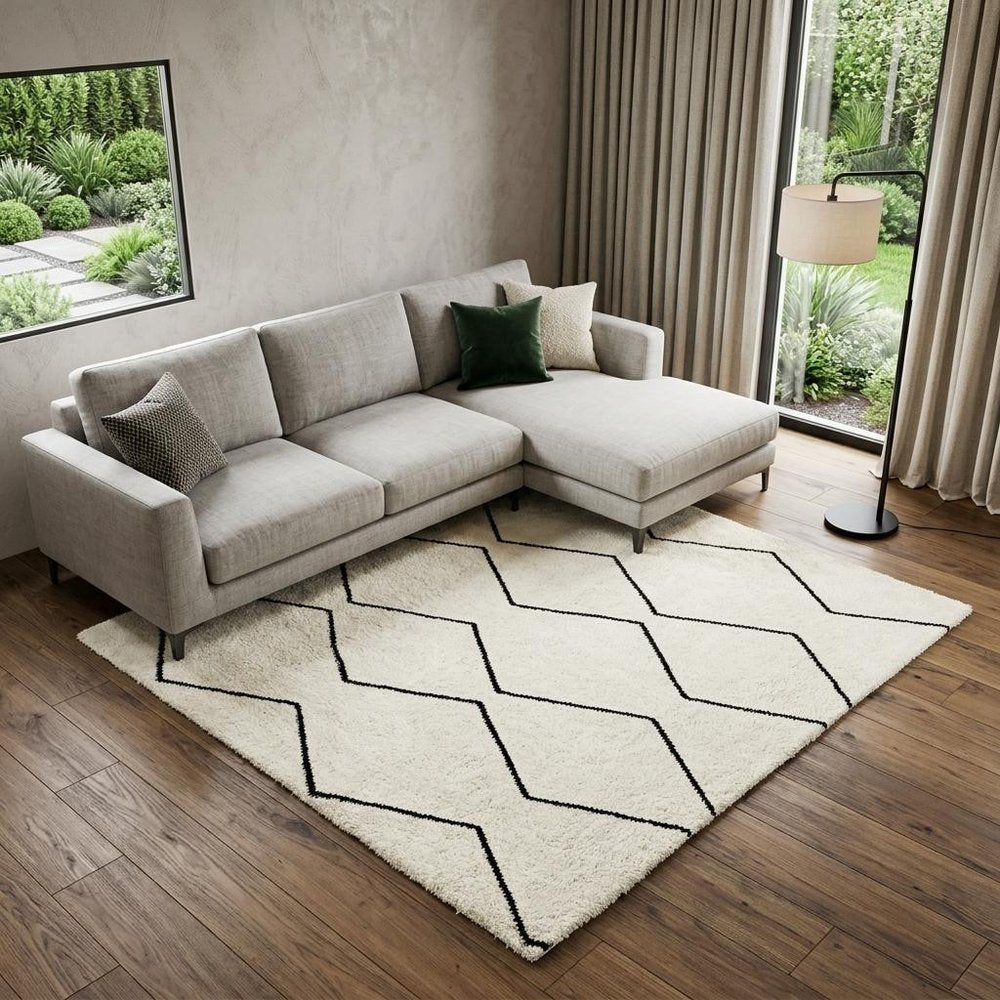 7' X 10' Beige and Black Geometric Power Loom Distressed Non Skid Area Rug