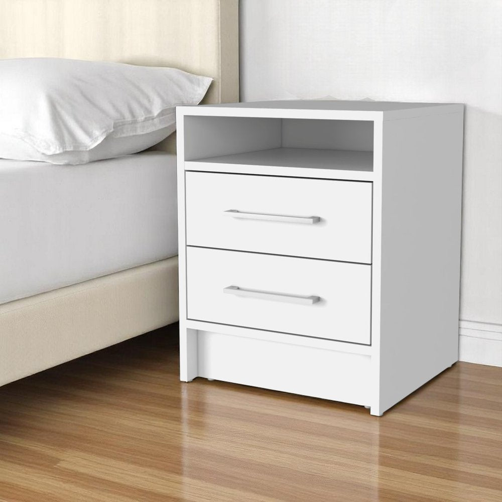 20" White Wood Two Drawer Nightstand