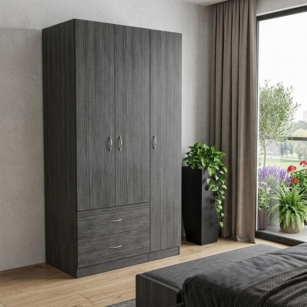 71" Dark Gray Wood Three Door Two Drawer Combo Dresser