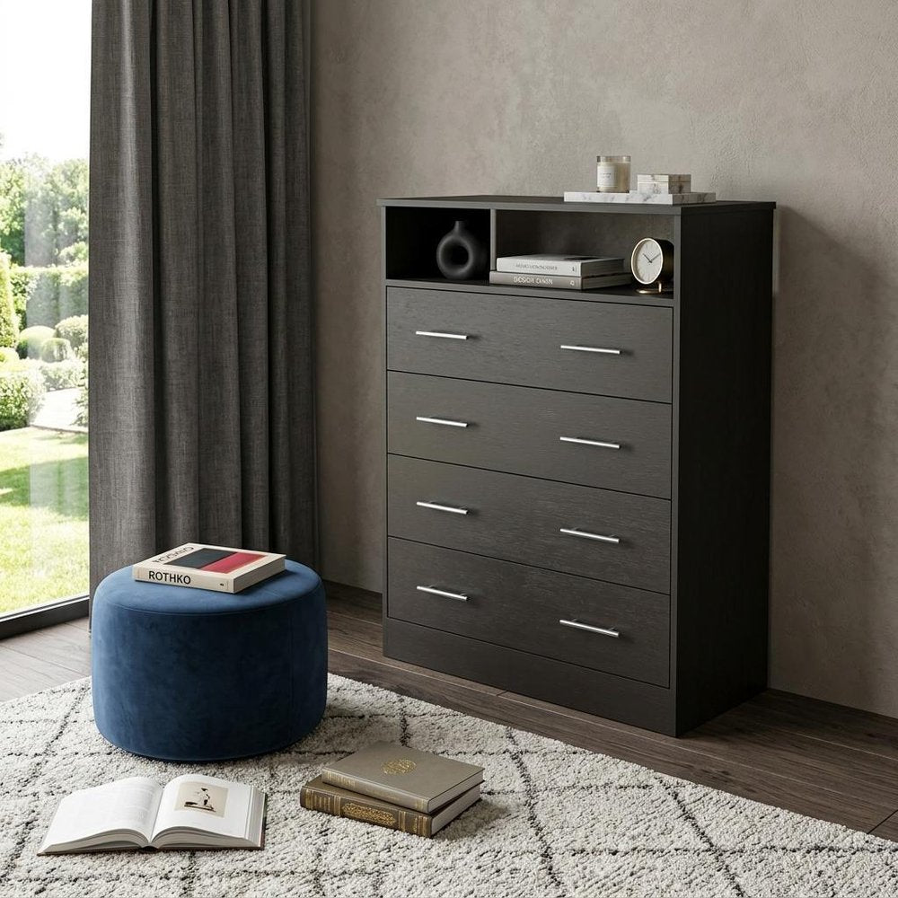 33" Black Wood Four Drawer Dresser