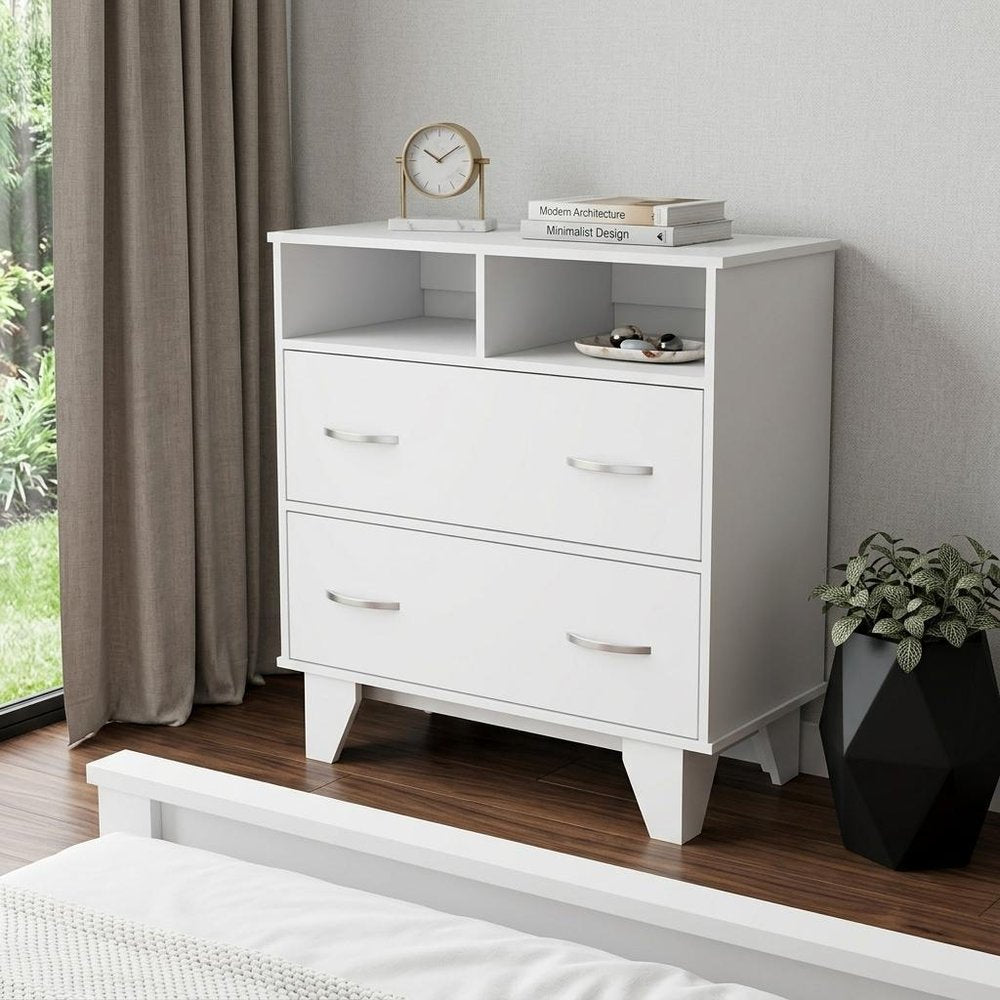 32" White Wood Two Drawer Dresser