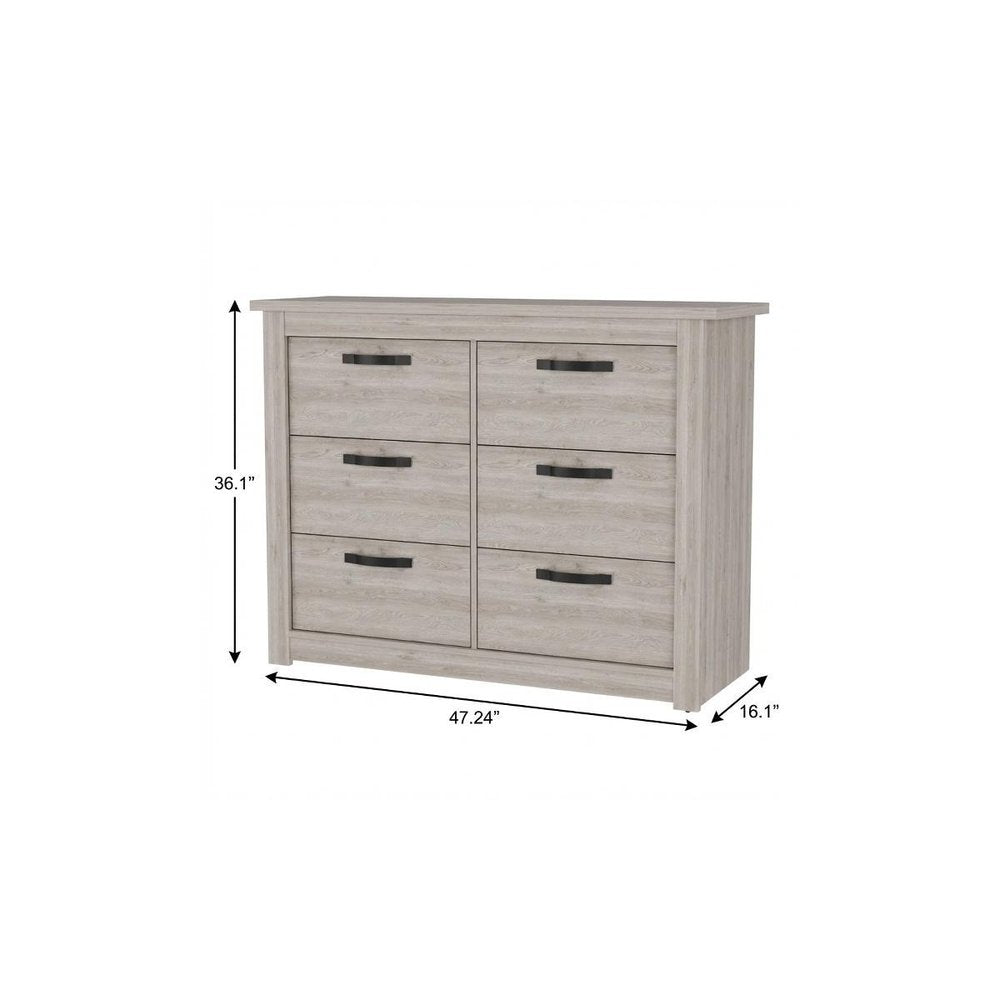 47" Oak Wood Six Drawer Double Dresser