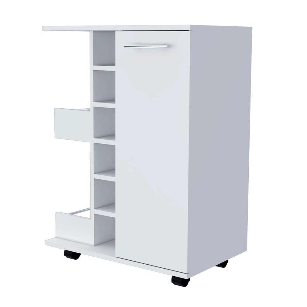 White Rolling Bar Cart With Wine Storage