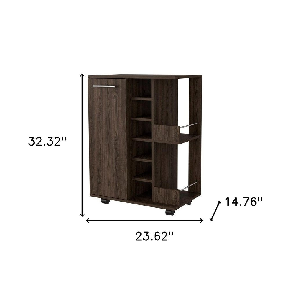 Brown Rolling Bar Cart With Wine Storage