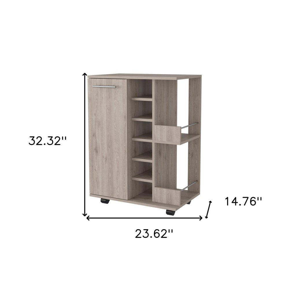 Light Gray Rolling Bar Cart With Wine Storage