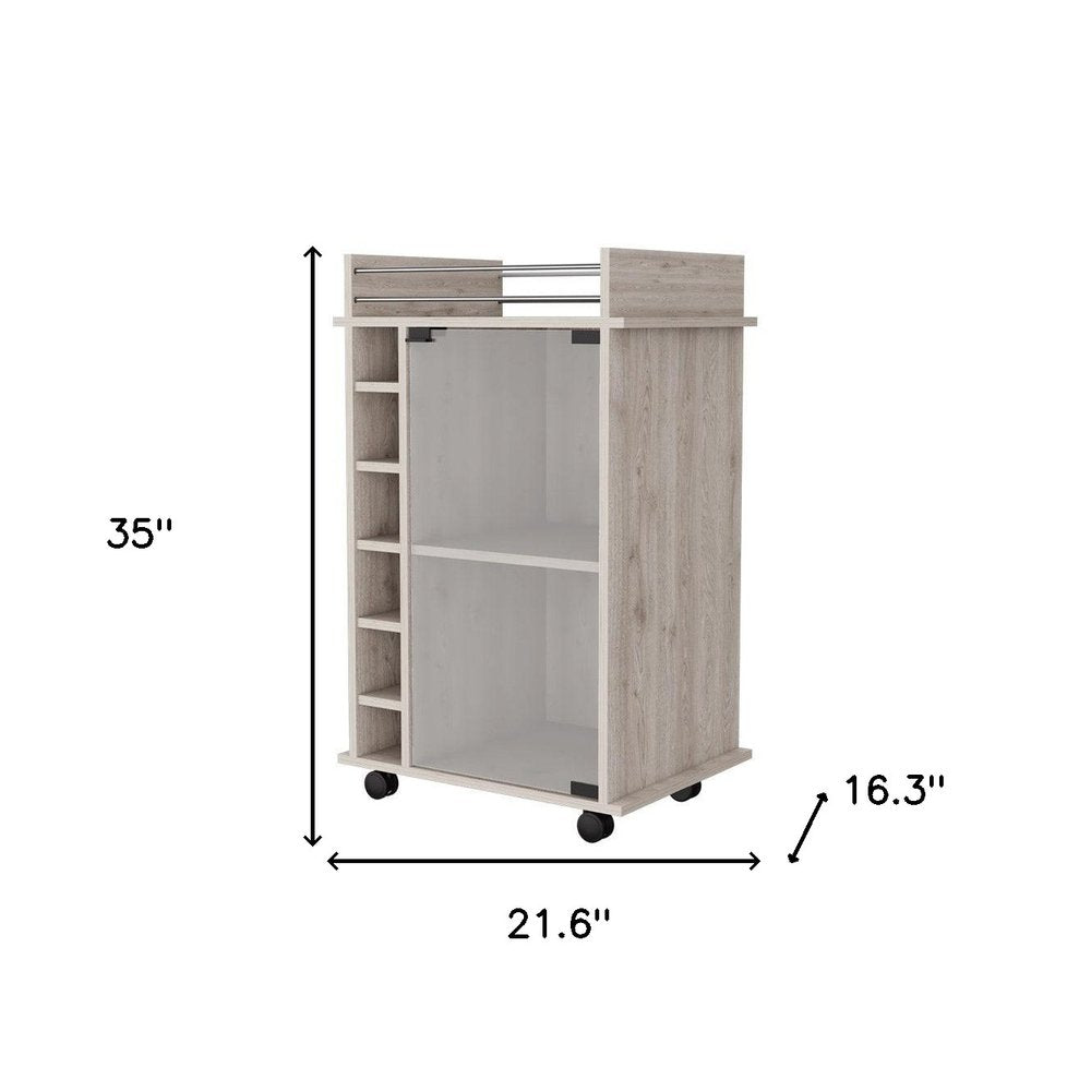 Light Gray Rolling Bar Cart With Wine Storage