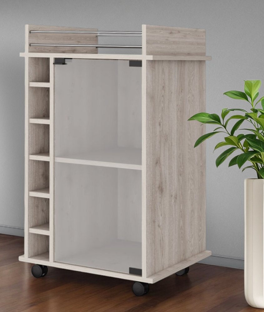 Light Gray Rolling Bar Cart With Wine Storage