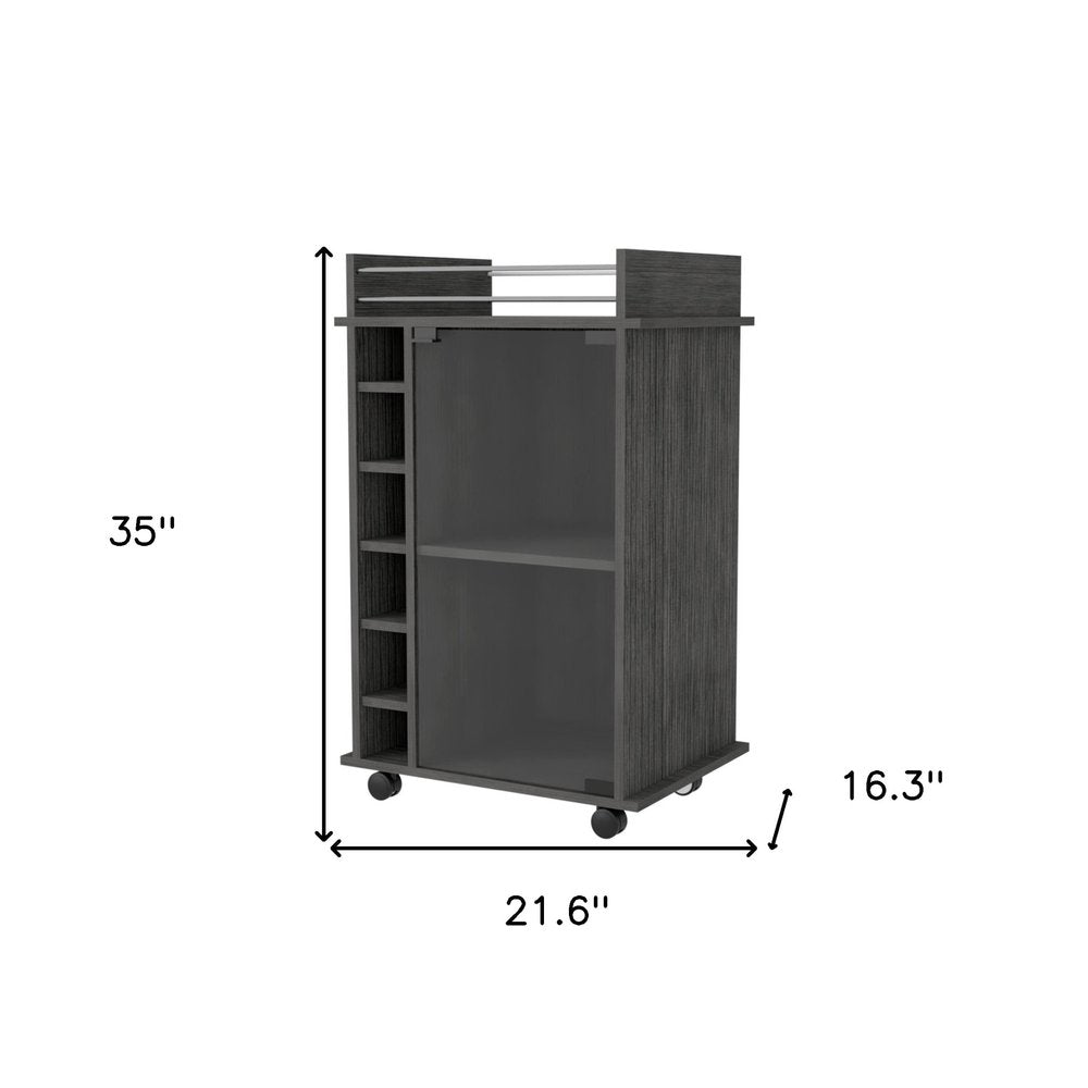 Gray Rolling Bar Cart With Wine Storage