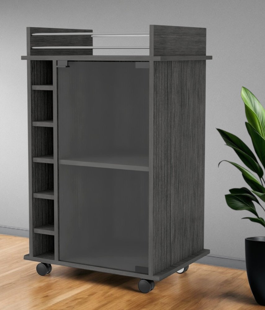 Gray Rolling Bar Cart With Wine Storage