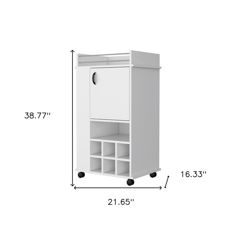 White Rolling Bar Cart With Wine Storage