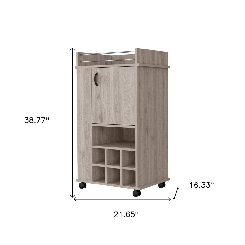 Light Gray Rolling Bar Cart With Wine Storage