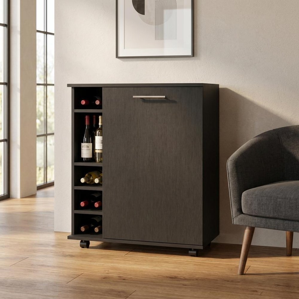 Black Rolling Bar Cart With Wine Storage