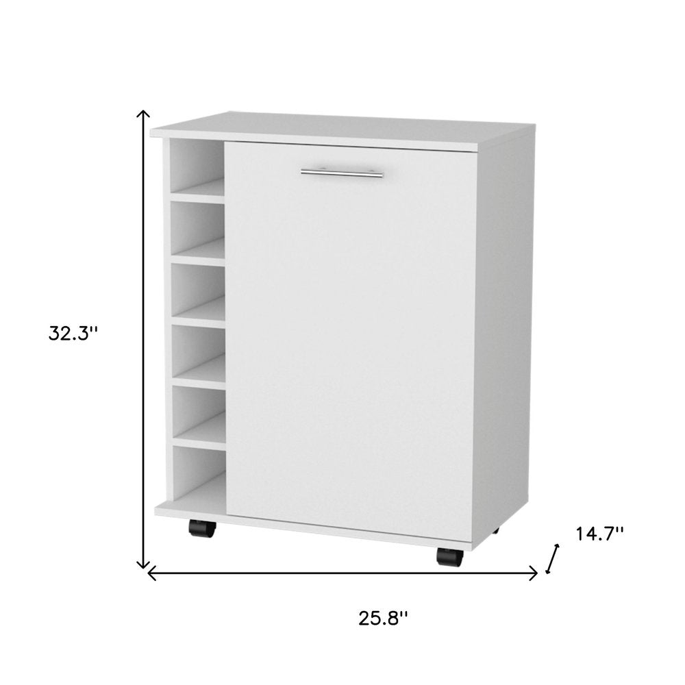 White Rolling Bar Cart With Wine Storage