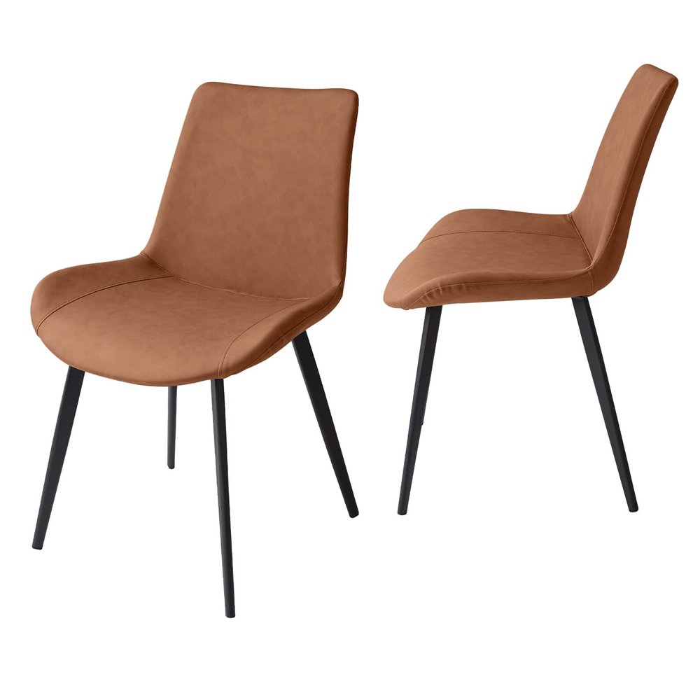 Set of Two Brown and Black Upholstered Faux Leather Dining Side Chairs