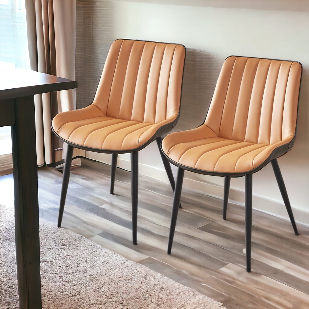 Set of Two Orange and Black Upholstered Fabric Dining Side Chairs