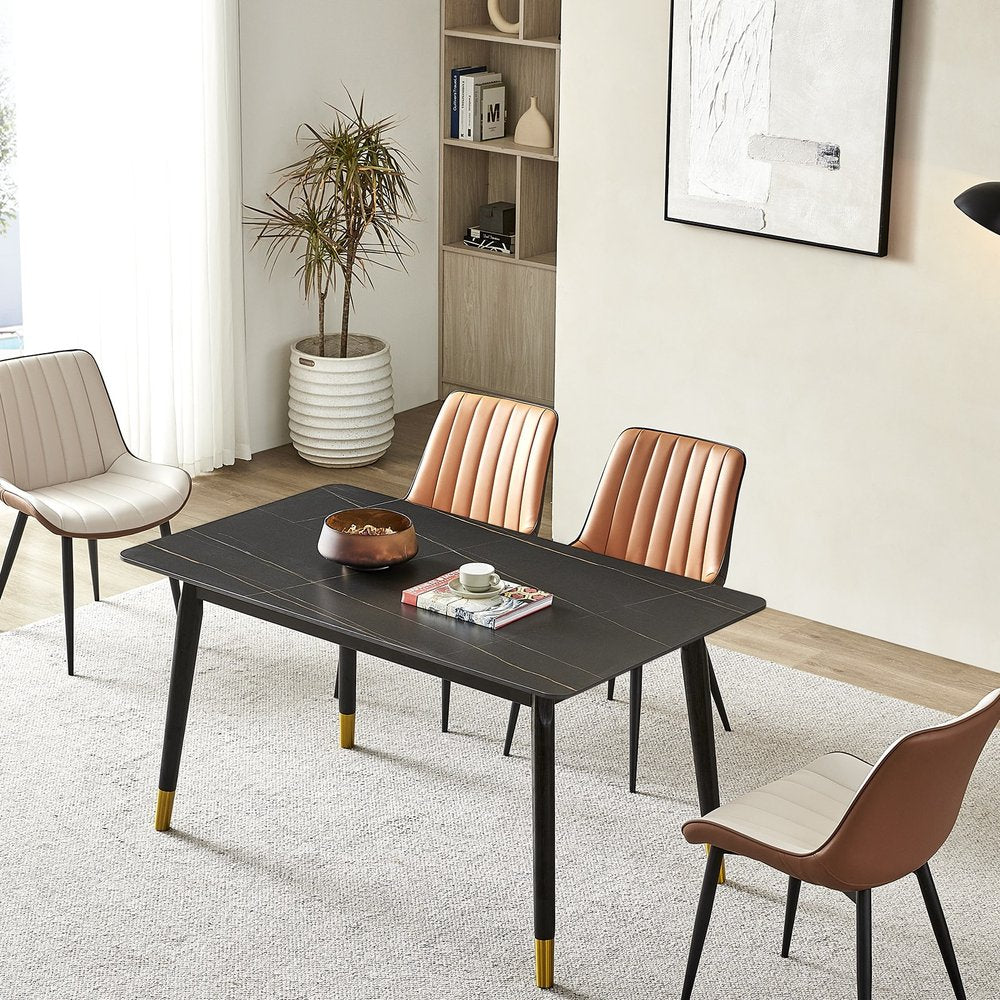 Set of Two Orange and Black Upholstered Fabric Dining Side Chairs