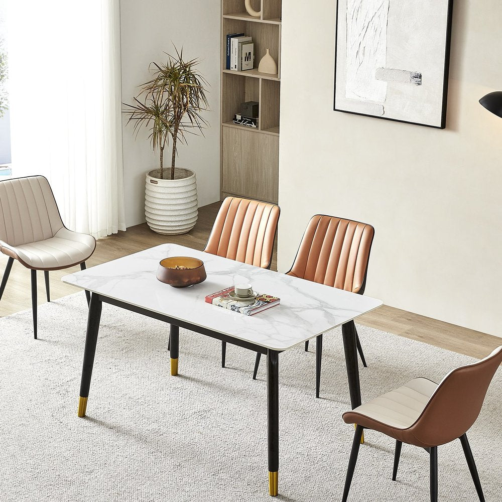 Set of Two Orange and Black Upholstered Fabric Dining Side Chairs