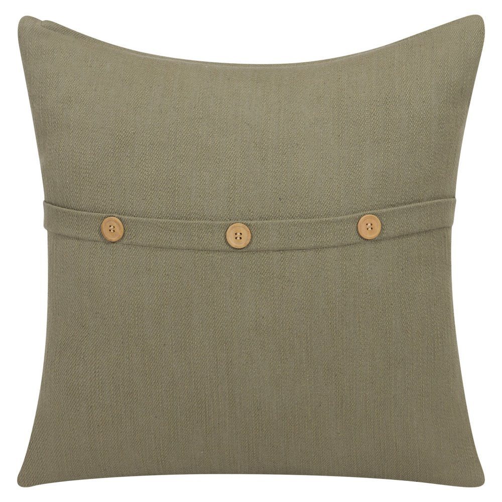 20" Forest Green Cotton Throw Pillow With Buttons