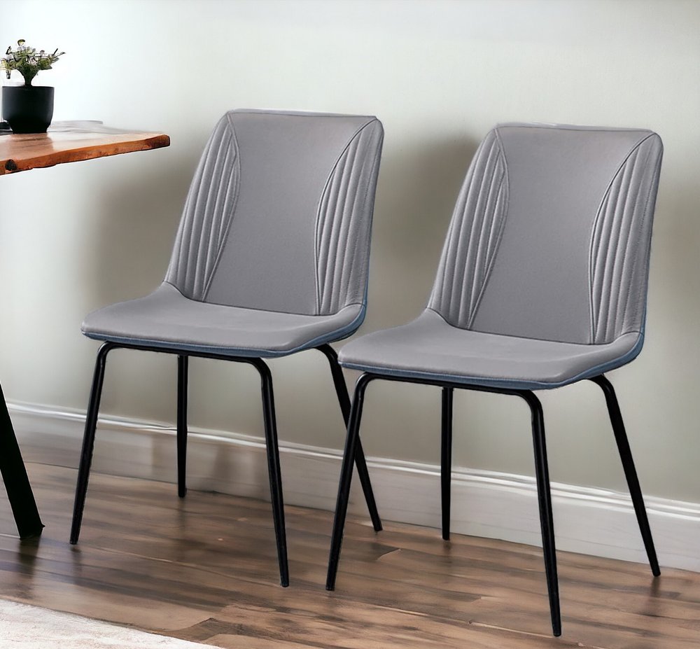 Set of Two Gray and Black Upholstered Faux Leather Dining Side Chairs