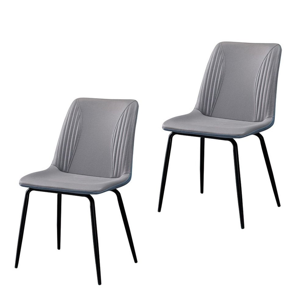 Set of Two Gray and Black Upholstered Faux Leather Dining Side Chairs