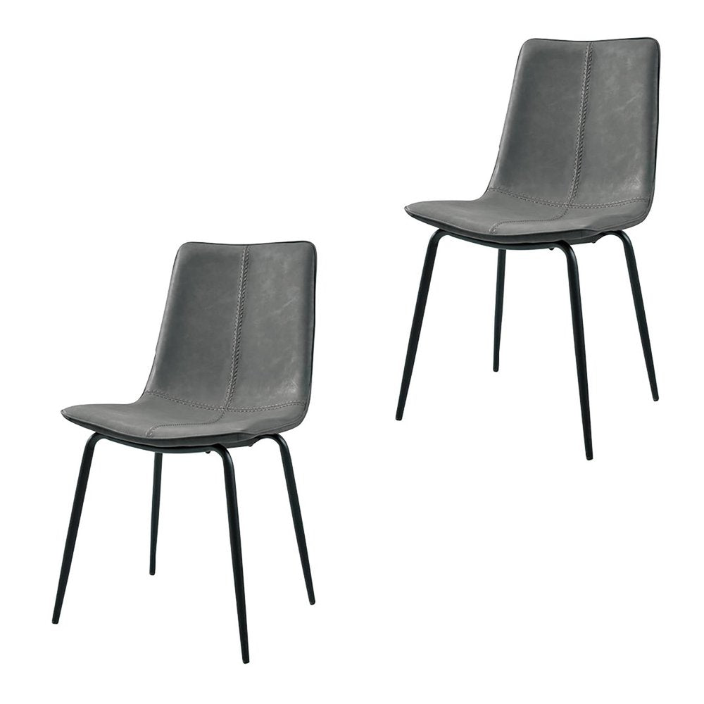 Set of Two Gray and Black Upholstered Faux Leather Dining Side Chairs