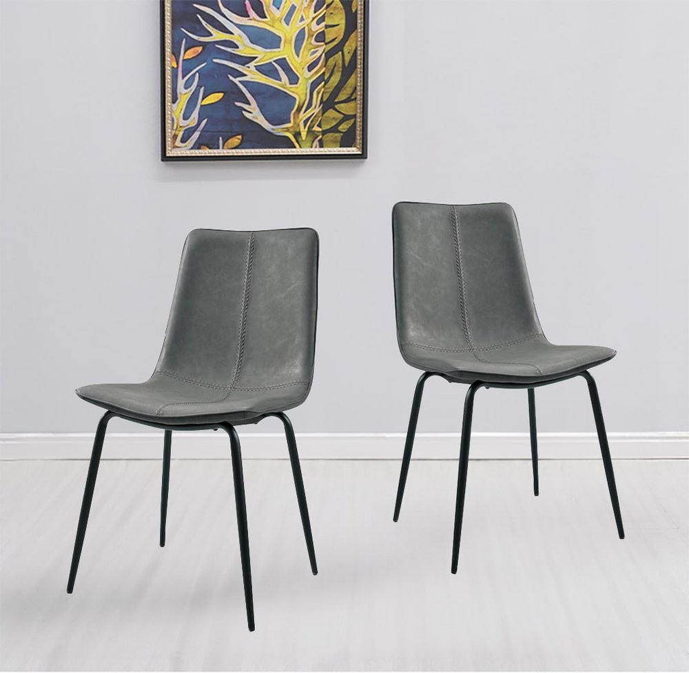 Set of Two Gray and Black Upholstered Faux Leather Dining Side Chairs