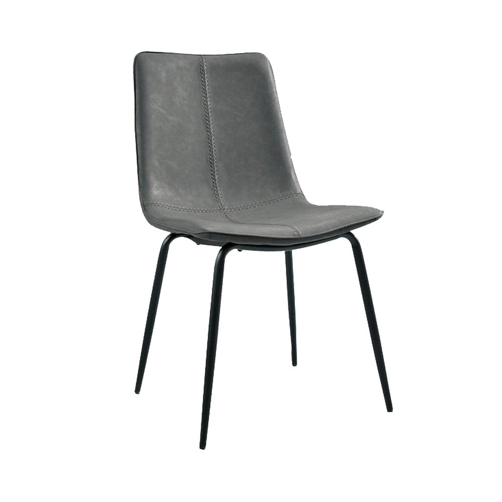 Set of Two Gray and Black Upholstered Faux Leather Dining Side Chairs